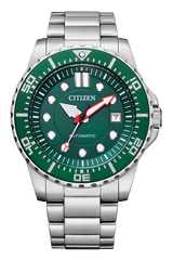 Citizen Promaster Mechanical Green Dial Silver Steel Strap Watch For Men - NJ0129-87X