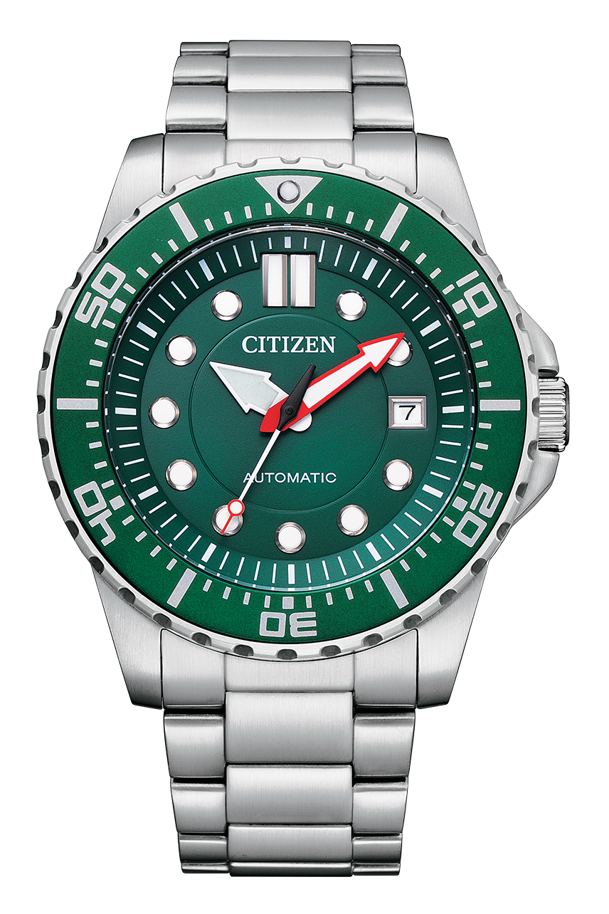 Citizen Promaster Mechanical Green Dial Silver Steel Strap Watch For Men - NJ0129-87X