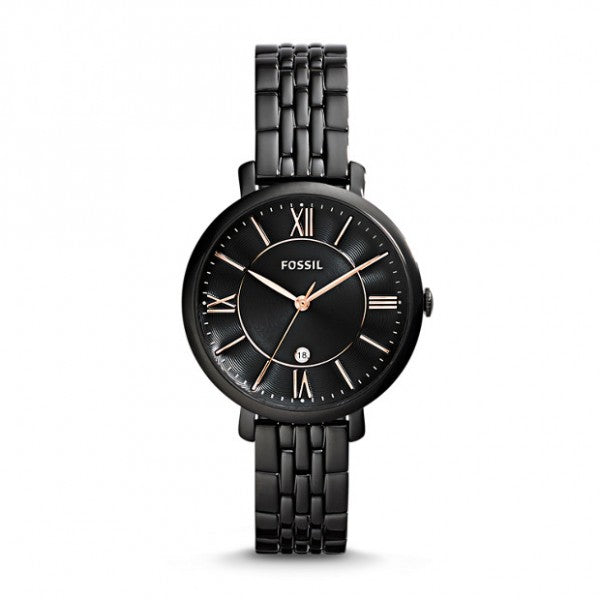 Fossil Jacqueline Black Dial Black Mesh Bracelet Watch for Women-ES3614