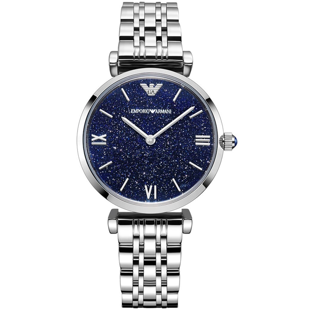 Emporio Armani Gianni T Bar Dark Blue Dial Silver Stainless Steel Watch For Women - AR11091
