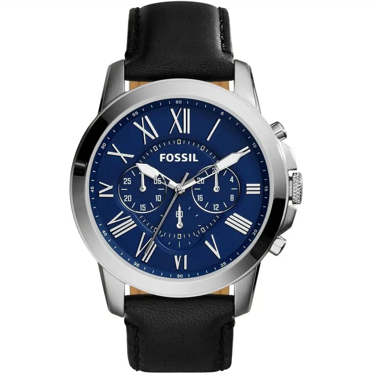 Fossil Grant Chronograph Blue Dial Black Leather Strap Watch for Men - FS4990