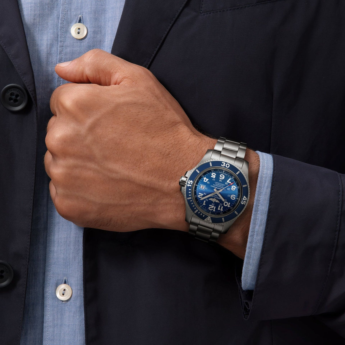 Breitling Superocean Automatic 42mm Blue Dial Silver Steel Strap Watch - A17366D81C1A1