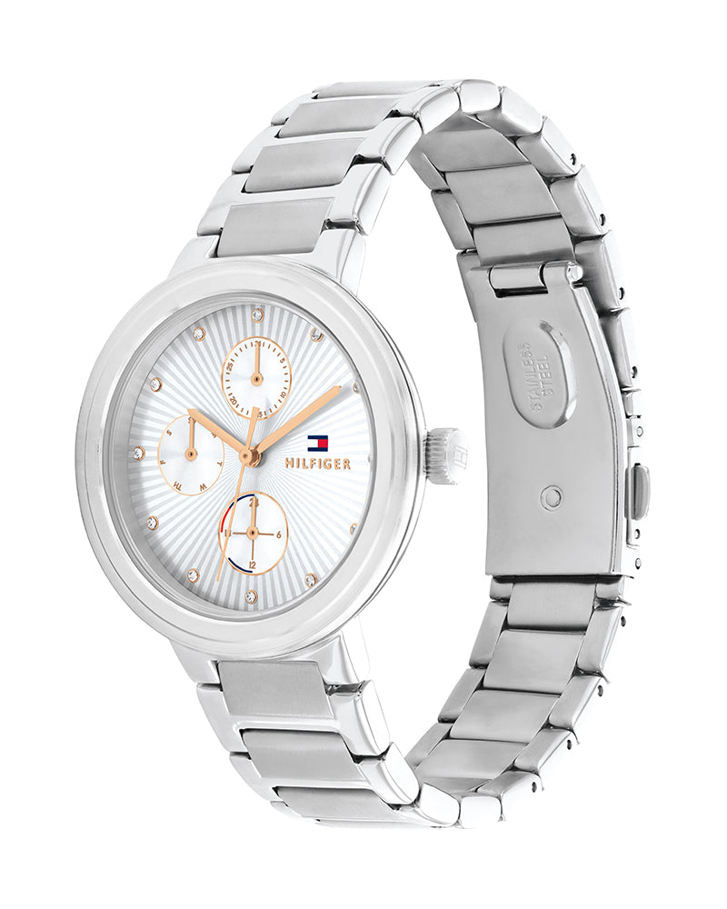 Tommy Hilfiger Joy Chronograph Silver Dial Silver Steel Strap Watch For Women - 1782532