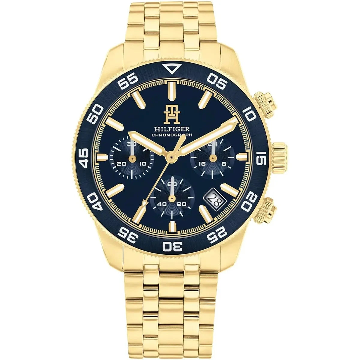 Tommy Hilfiger Chronograph Blue Dial Golden Color Stainless Steel Strap Watch For Men 1792158