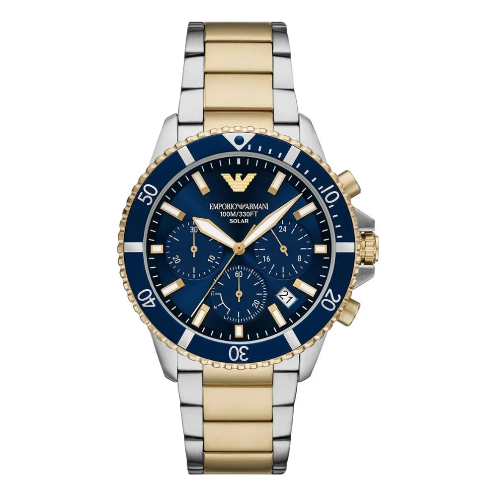 Emporio Armani World Explorer Solar-Powered Chronograph Two-Tone 43mm Men's Watch - AR11740