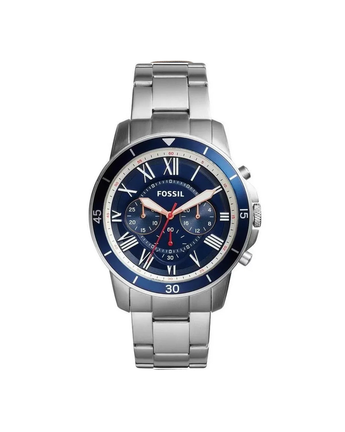 Fossil Watch For Men Grant With Blue Dial Metal Belt With Silver Color-FS5238