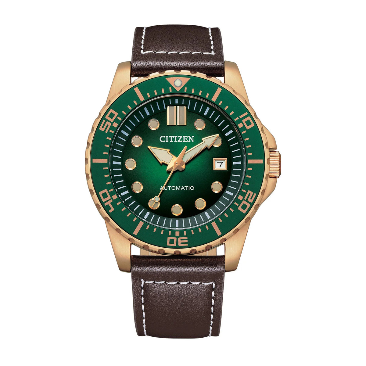 Men's Citizen Automatic Rose Gold Diver's Style Green Dial Watch - NJ0173-18X