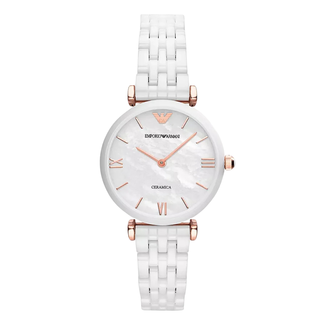 Emporio Armani Ceramica Mother of Pearl Dial White Ceramic Strap Watch For Women - AR1486