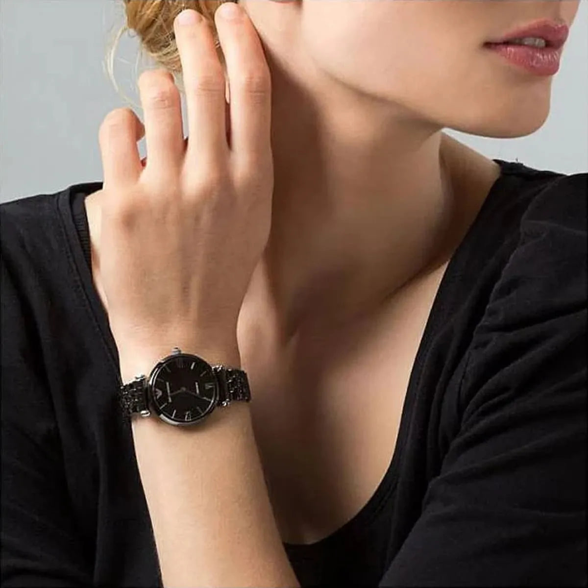 Emporio Armani Ceramica Black Dial Black Ceramic Strap Watch For Women - AR1487