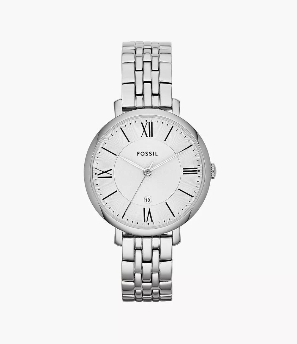 Fossil Watch For Women Jacqueline with white dial stainless steel belt with silver color-ES3433