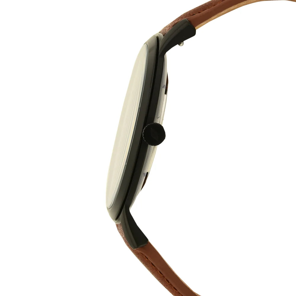 Minimalist 44mm Three-Hand Light Brown Leather Watch-FS5305