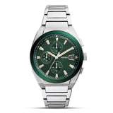 Fossil Everett Chronograph Green Dial Silver Steel Strap Watch for Men - FS5964