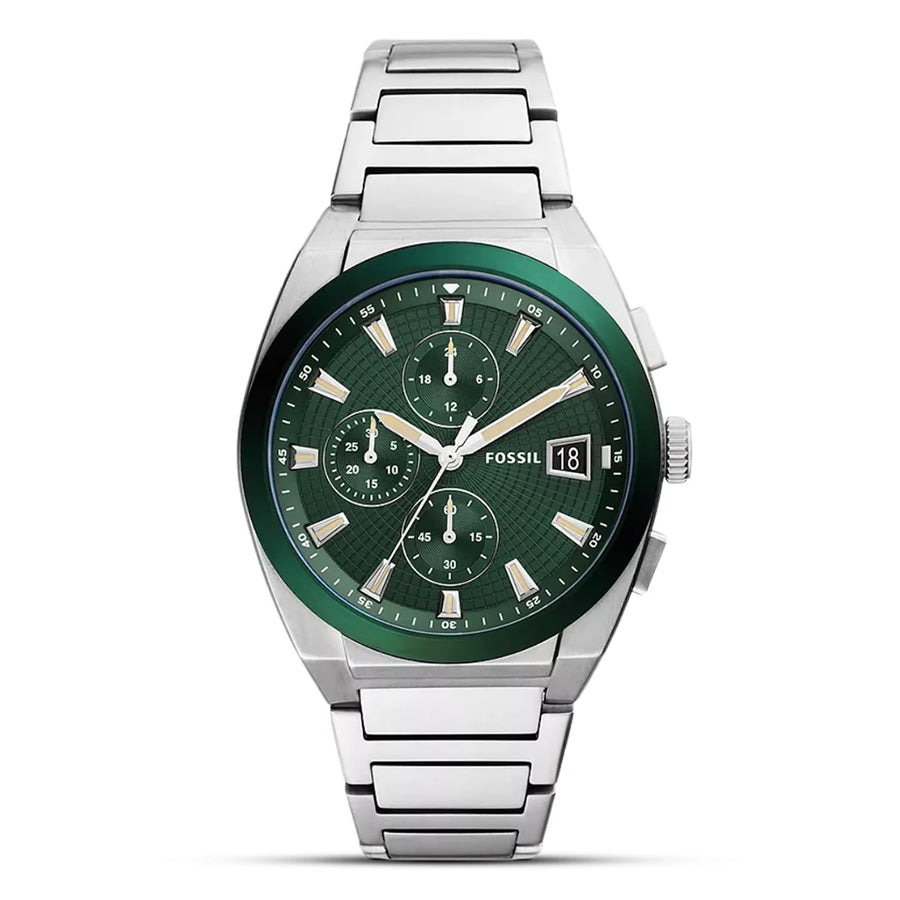 Fossil Everett Chronograph Green Dial Silver Steel Strap Watch for Men - FS5964