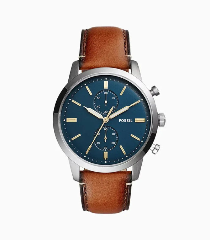 Fossil Watch For Men Townsman with blue dial leather belt with brown color-FS5279