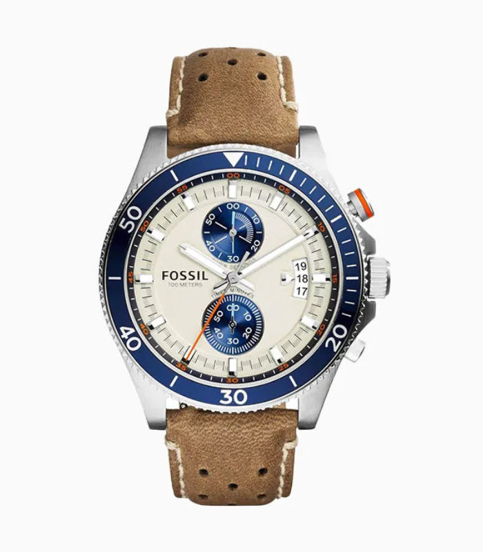 Fossil Watch For Men Wakefield with white dial leather belt with brown color-CH2951