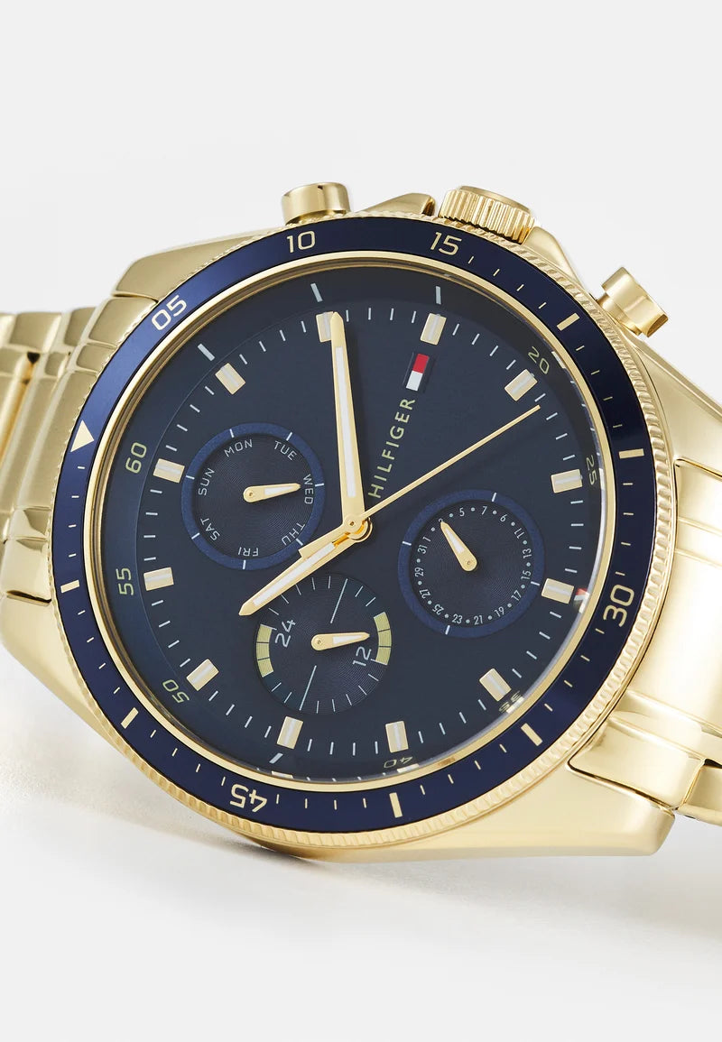 Tommy Hilfiger Chronograph Blue Dial Golden Color Stainless Steel Strap Watch For Men 1792158