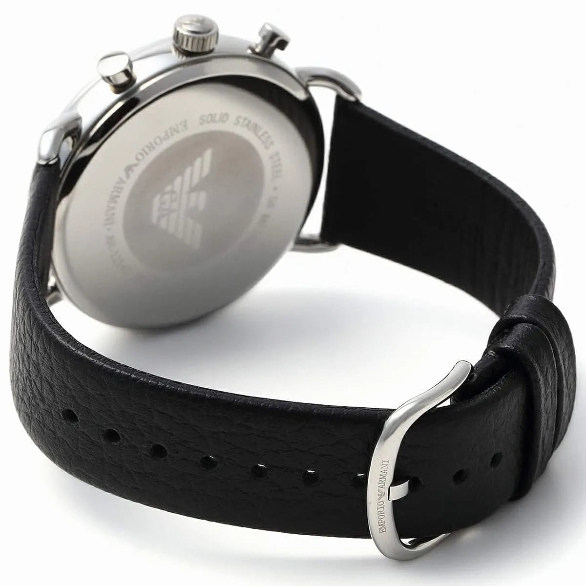 Emporio Armani Aviator Chronograph Black Dial Black Leather Strap Watch For Men - AR11143
