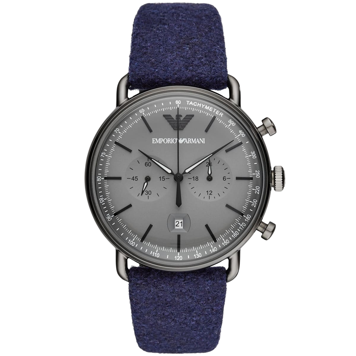Emporio Armani Aviator Quartz Grey Dial Blue Fabric Strap Watch For Men - AR11144