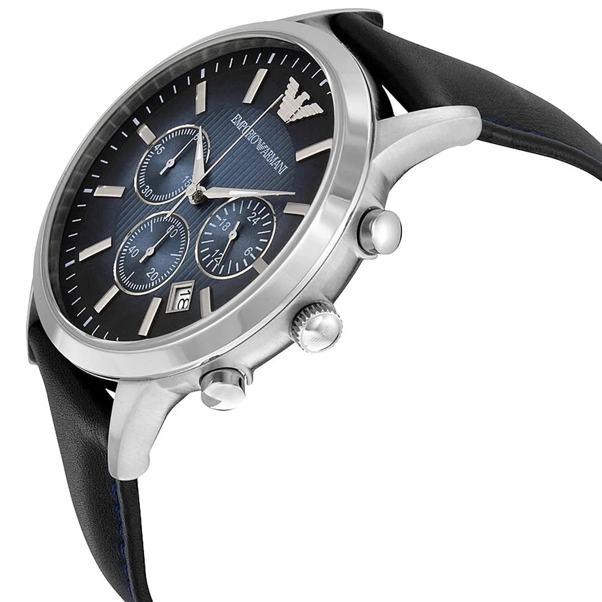 Emporio Armani Classic Chronograph Blue Dial Blue Leather Strap Watch For Men - AR2473