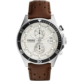 Fossil Watch For Men Wakefield with white dial Leather belt with brown color-CH2943