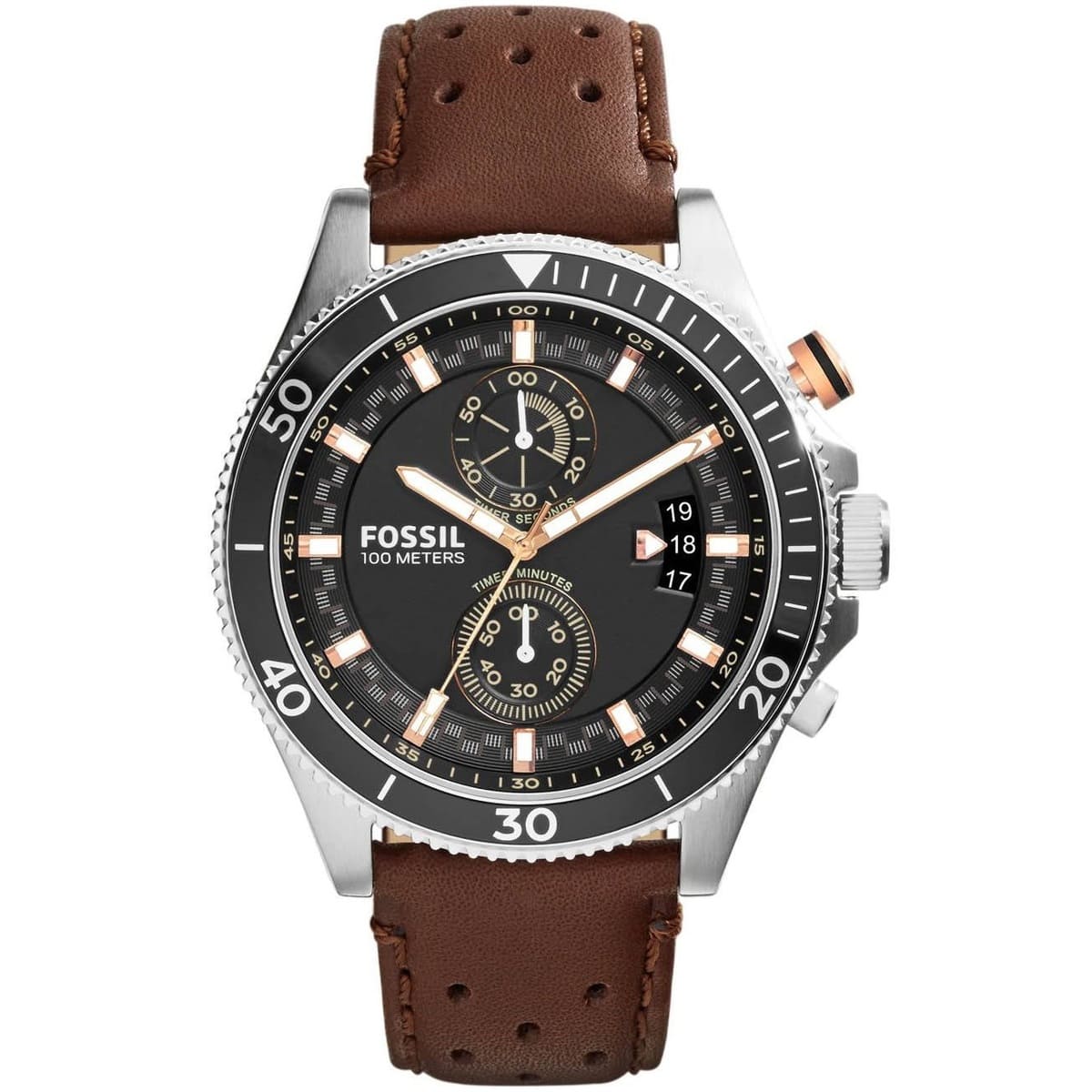 Fossil Watch For Men Wakefield with black dial leather belt with brown color-CH2944