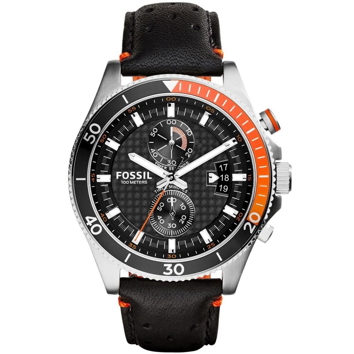 Fossil Wakefield Chronograph Black Dial Black Leather Strap Watch for Men-CH2953