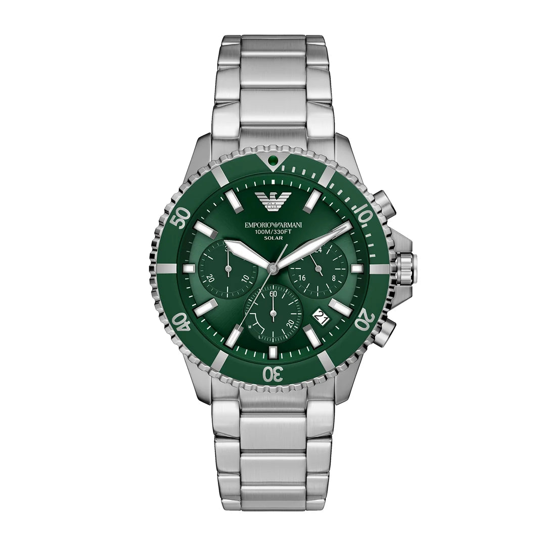 Emporio Armani Men's world explorer solar-powered chronograph stainless steel watch - AR11741