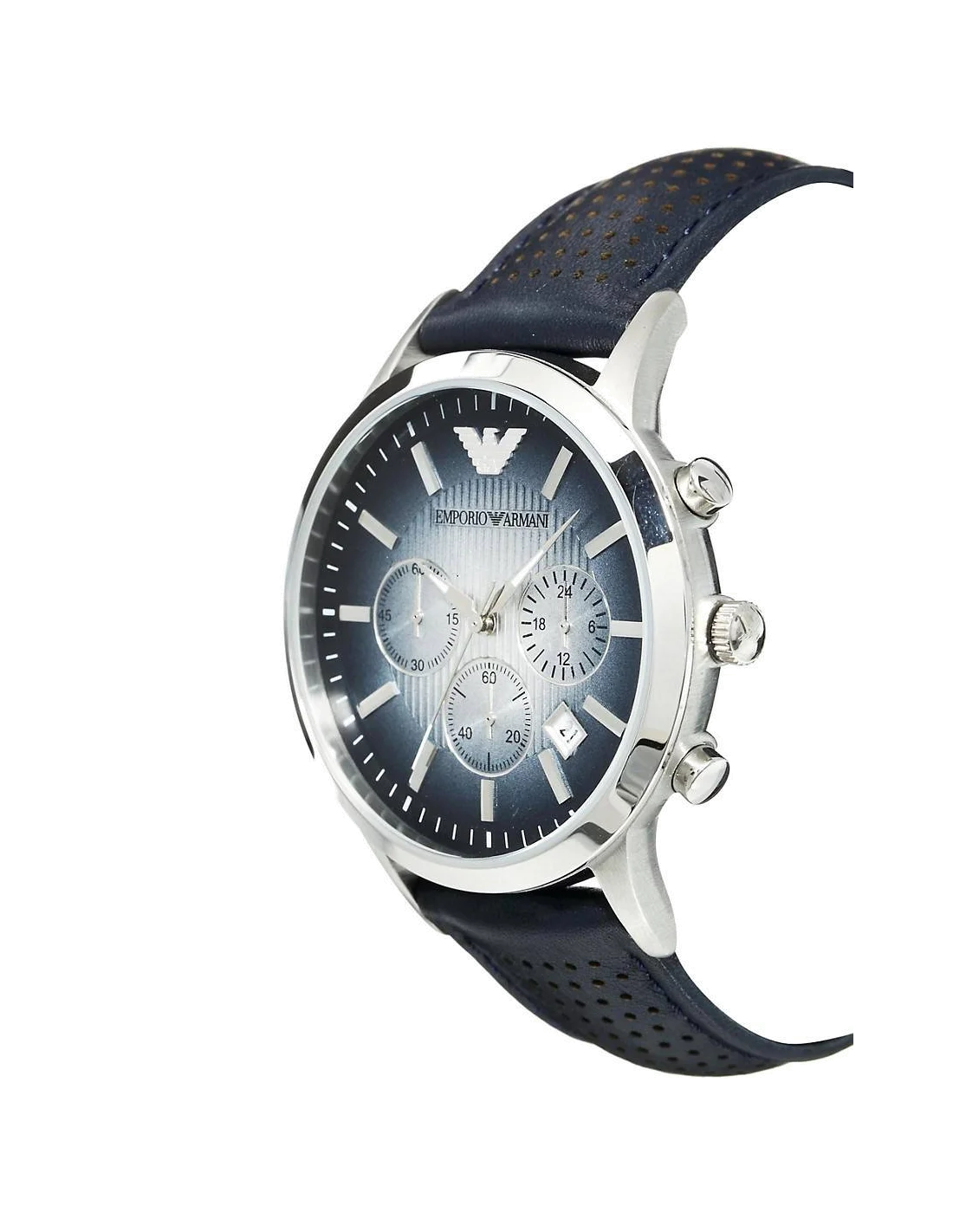 Emporio Armani Classic Chronograph Blue Dial Blue Leather Strap Watch For Men - AR2473