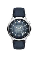 Emporio Armani Classic Chronograph Blue Dial Blue Leather Strap Watch For Men - AR2473