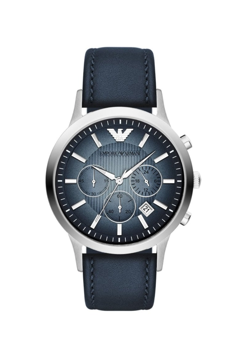 Emporio Armani Classic Chronograph Blue Dial Blue Leather Strap Watch For Men - AR2473