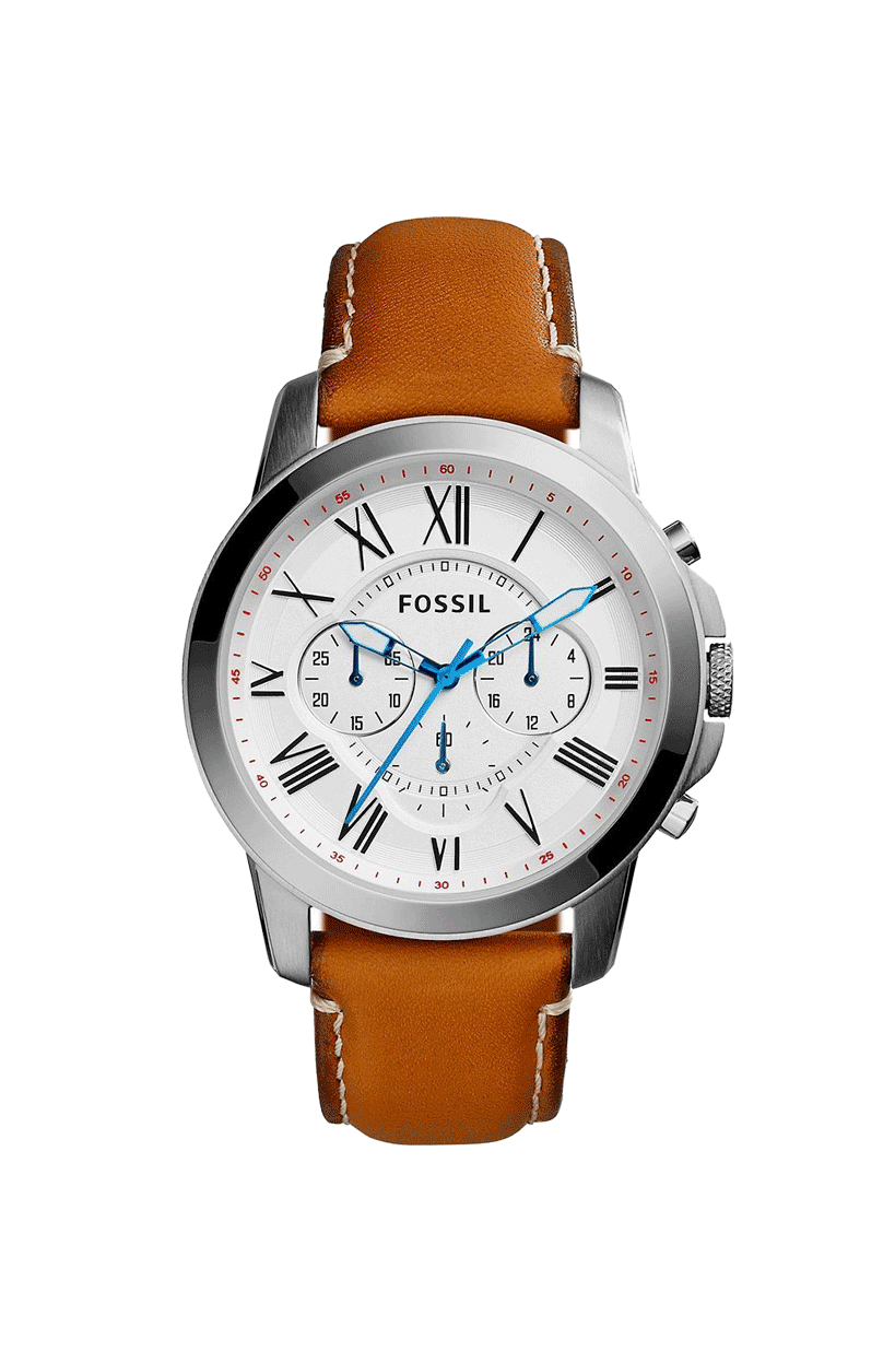 Fossil Grant Chronograph White Dial Brown Leather Strap Watch for Men - FS5060