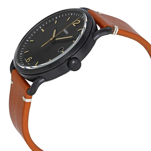 Fossil Watch For Men Commuter with black dial leather belt with brown color-FS5276