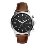 Fossil Watch For Men Townsman with black dial leather belt with brown color-FS5280
