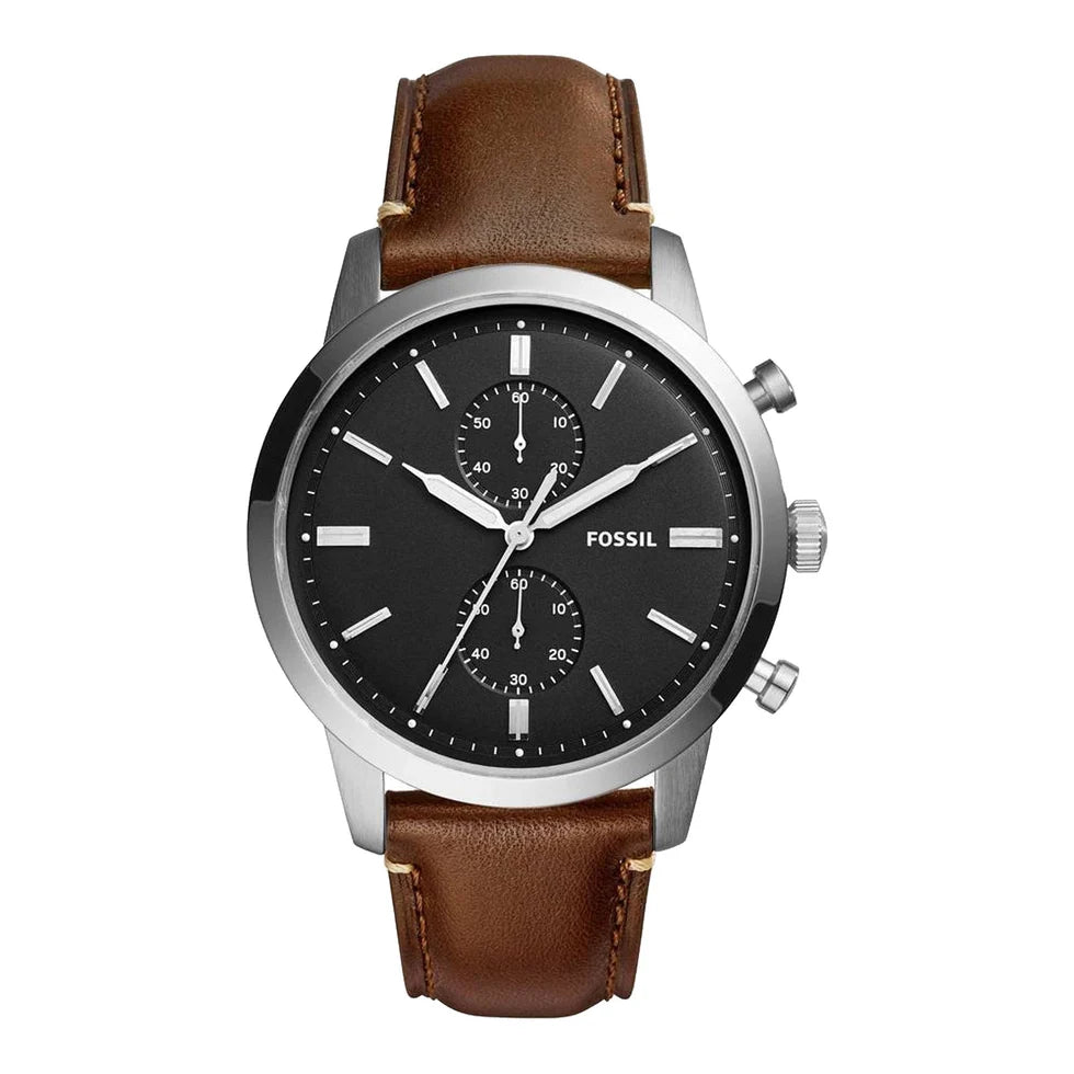Fossil Watch For Men Townsman with black dial leather belt with brown color-FS5280