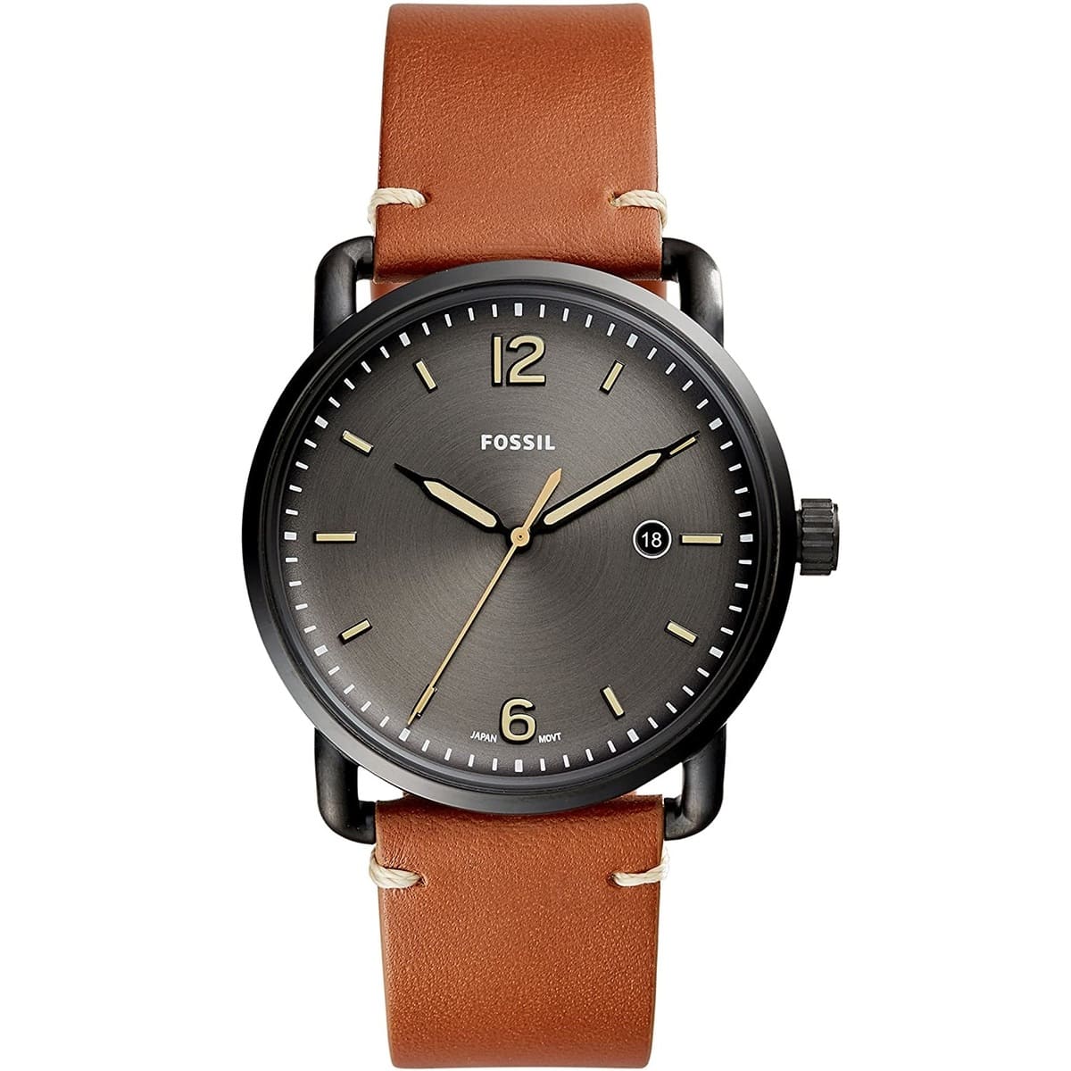Fossil Watch For Men Commuter with black dial leather belt with brown color-FS5276
