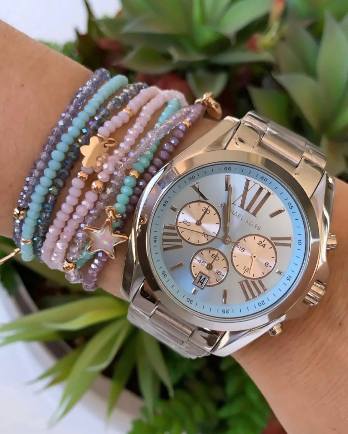 Michael Kors Bradshaw Chronograph Blue Dial Silver Steel Strap Watch For Women - MK6099