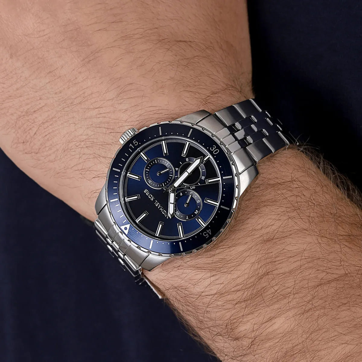 Michael Kors Cunningham Chronograph Blue Dial Silver Steel Strap Watch For Men - MK8999