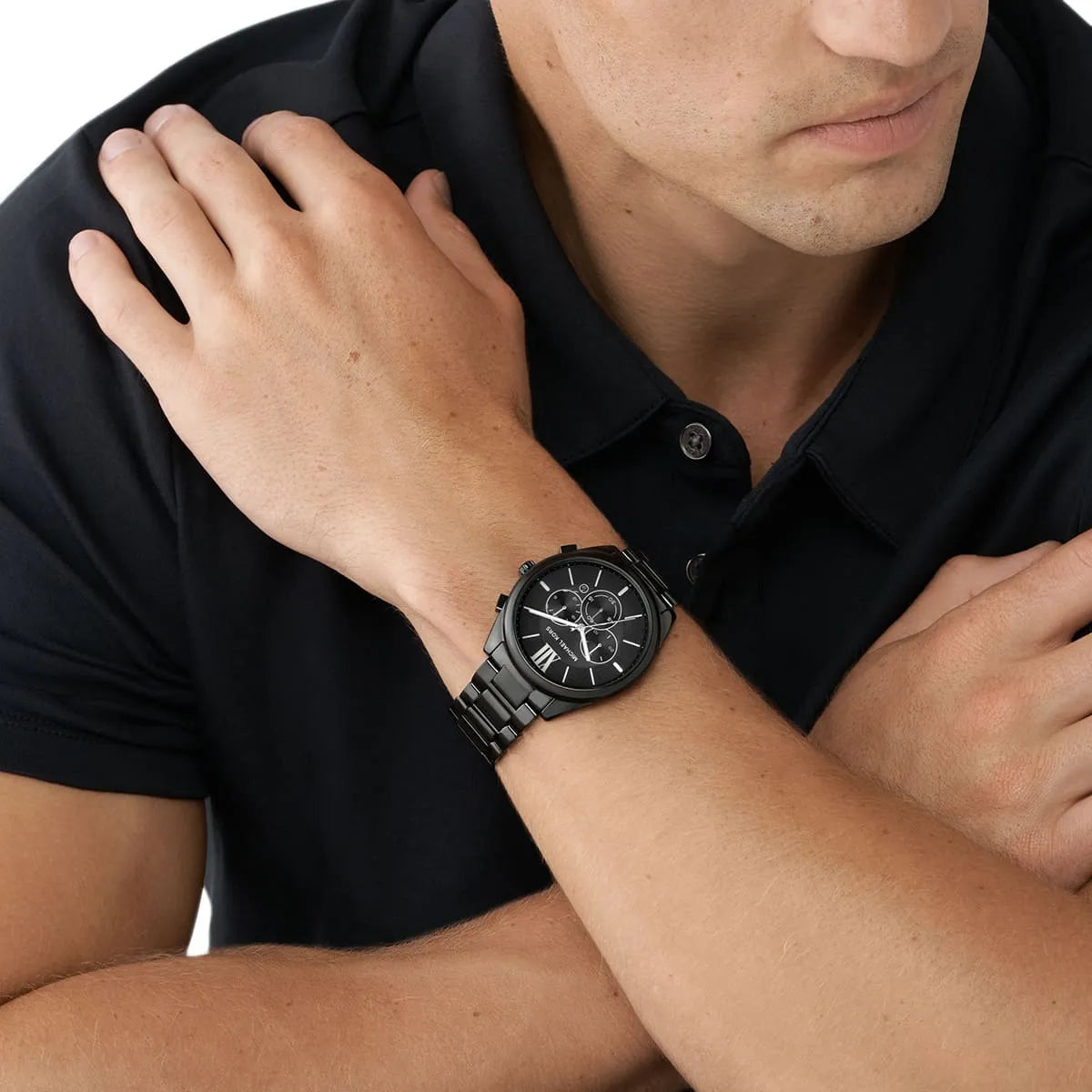 Michael Kors Watch For Men Janelle Chronograph With Black dial Stainless steel Metal belt with Black color-MK8993
