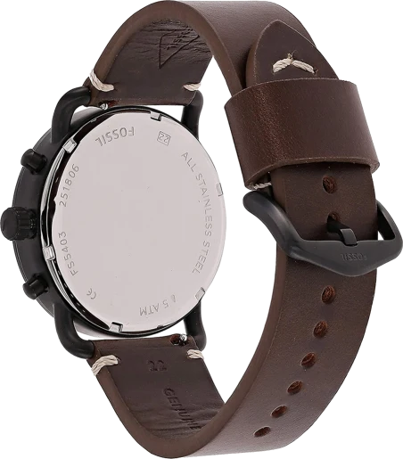 Fossil Commuter Chronograph Black Dial Brown Leather Strap Watch for Men - FS5403