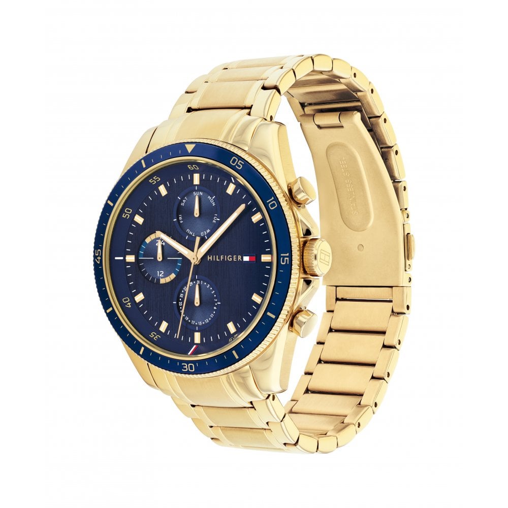Tommy Hilfiger Chronograph Blue Dial Golden Color Stainless Steel Strap Watch For Men 1792158