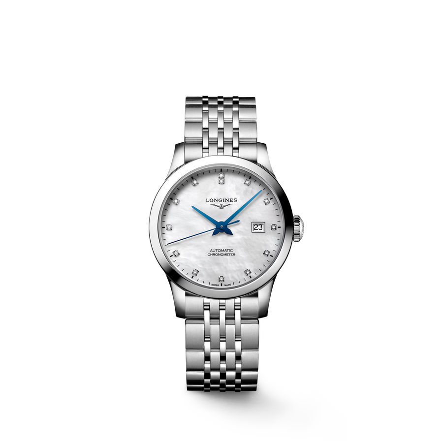 Longines Record Automatic Chronometer Diamond White Mother of Pearl Dial Ladies Watch - L2.321.4.87.6