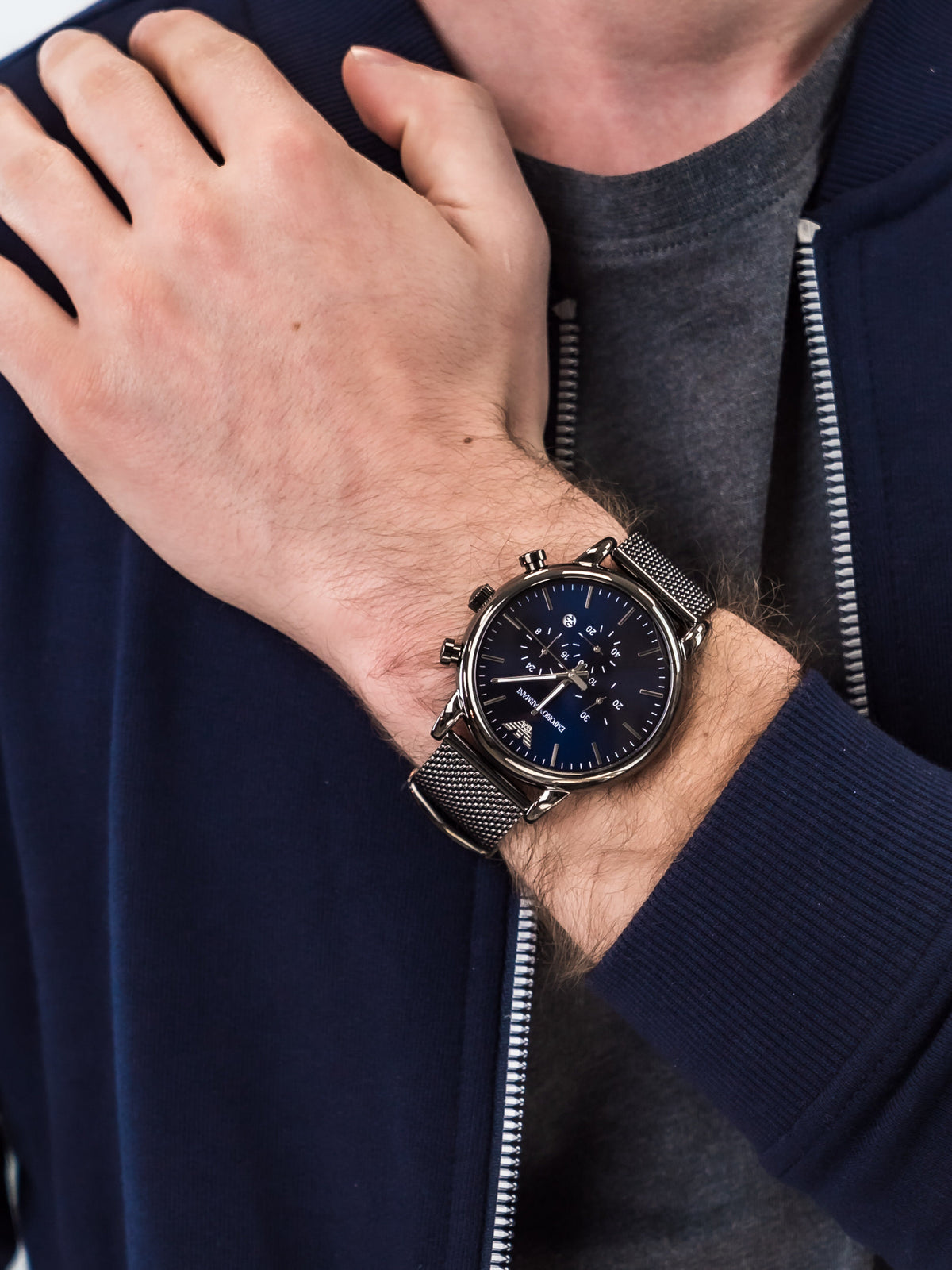 Emporio Armani Watch For Men Luigi AR1979 with blue dial stainless steel belt with grey color - AR1979